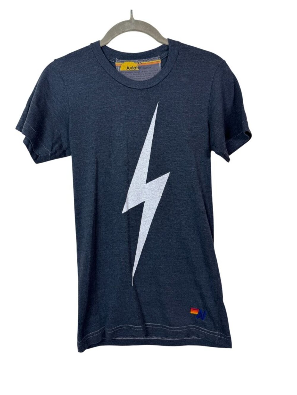 Aviator Nation Lightning Bolt Graphic T-Shirt Gray Women sz XS Short Sleeve USA